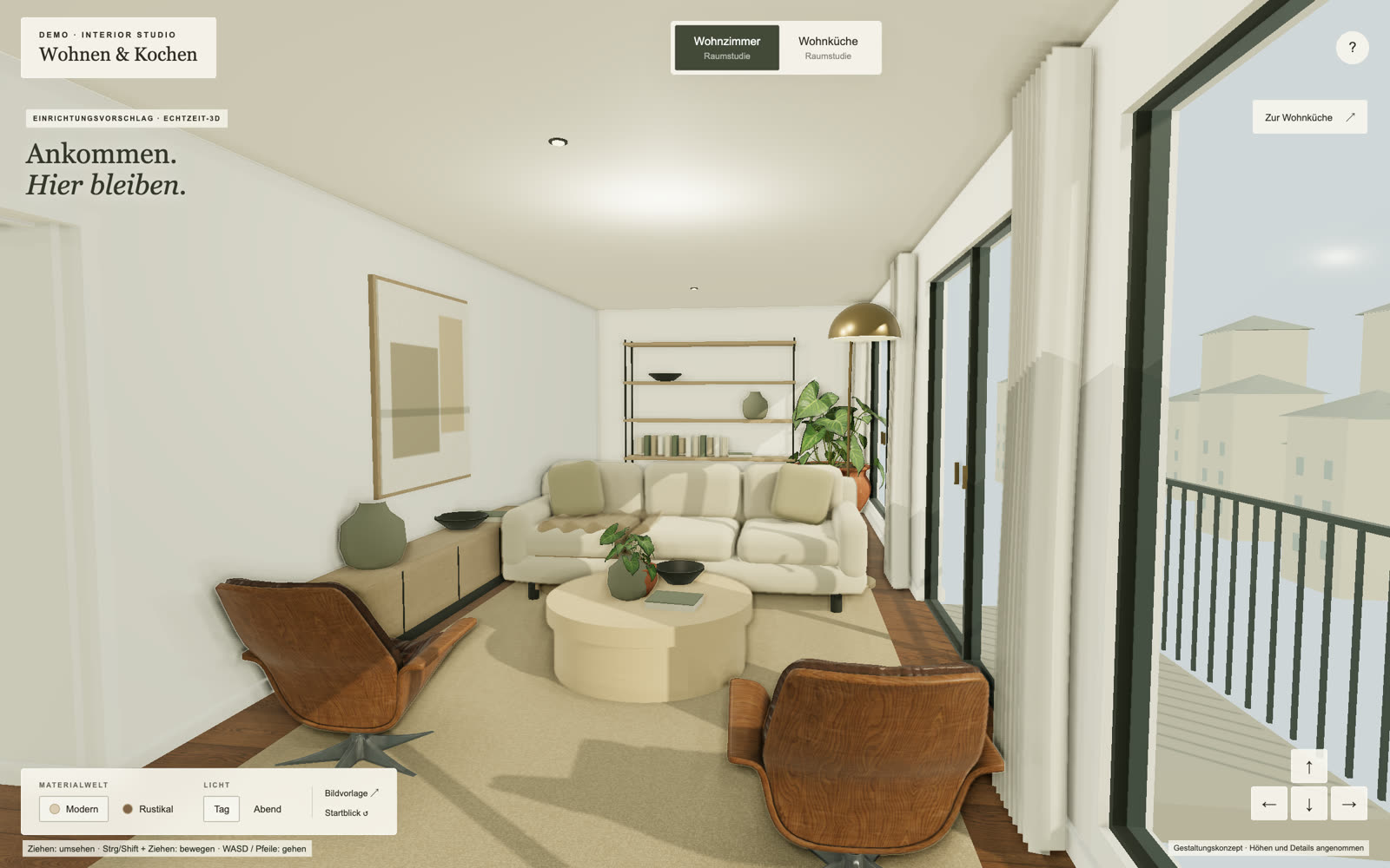 Begehbarer 3D-Rundgang im Wohnzimmer