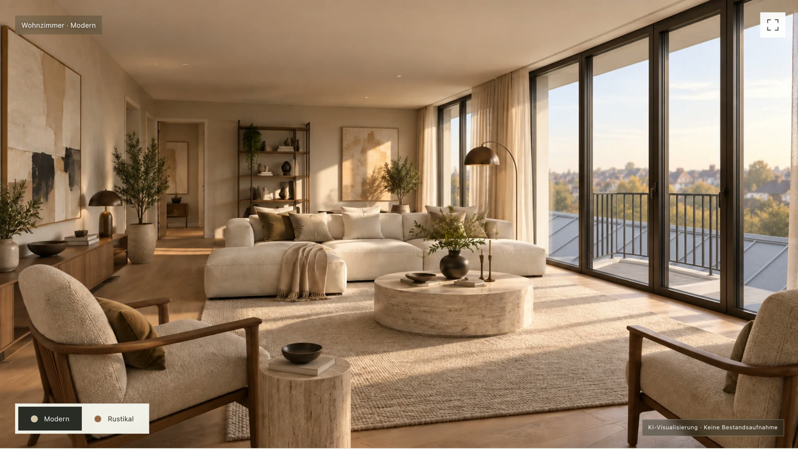 Wohnzimmer im modernen Stil (KI-Visualisierung)