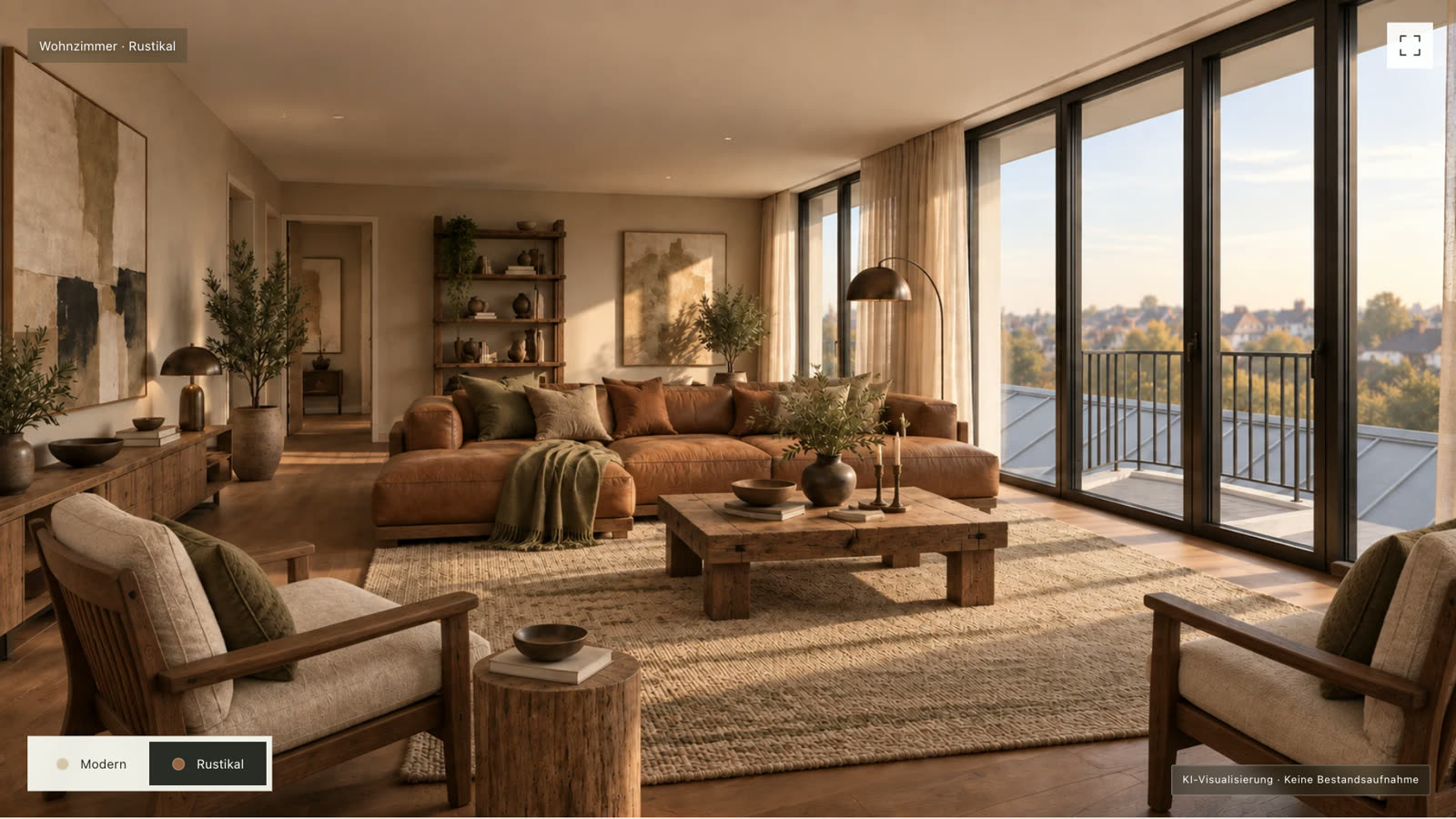 Wohnzimmer im rustikalen Stil (KI-Visualisierung)